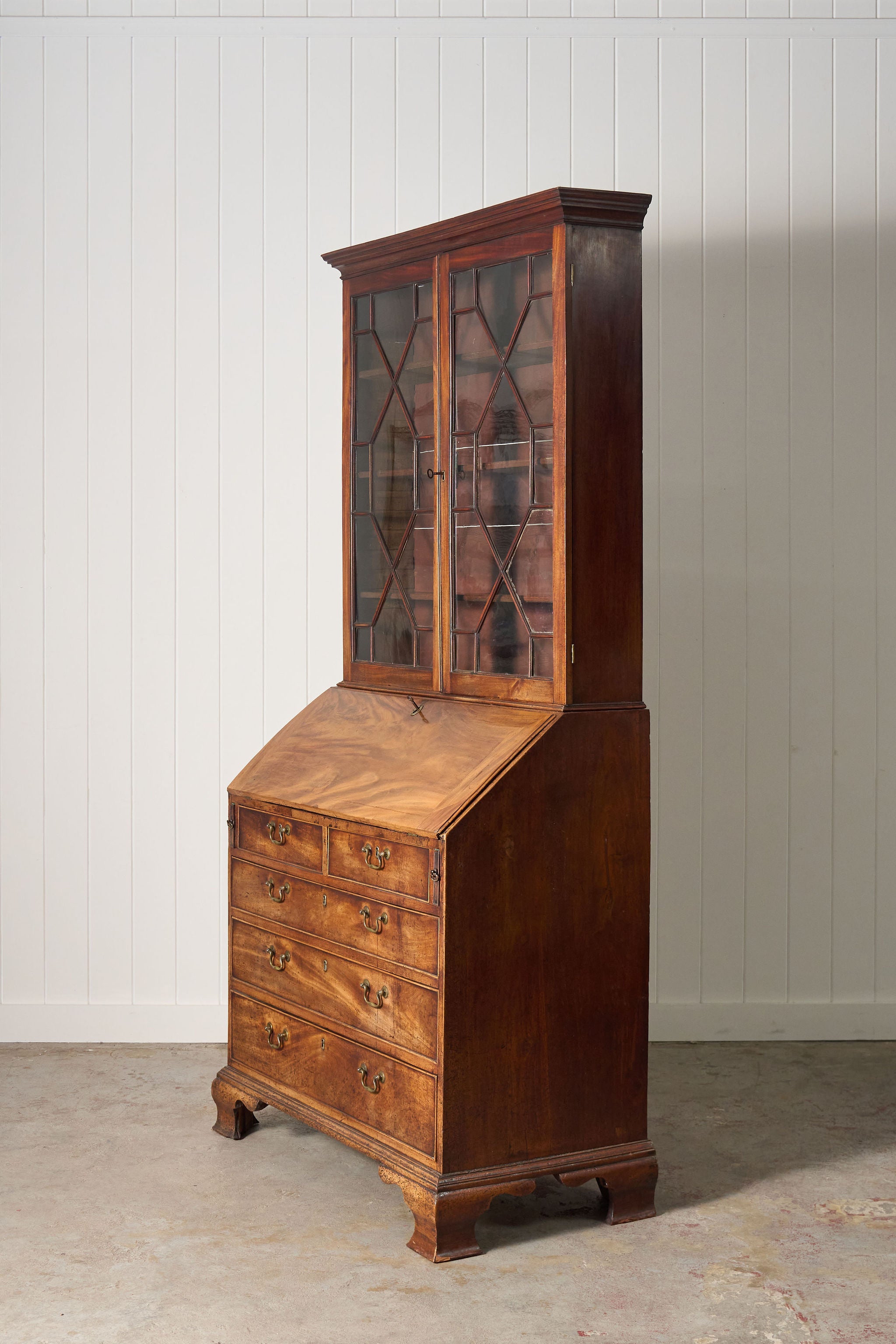 Early 19th Century Astral Glazed Burl Mahogany Bureau Bookcase