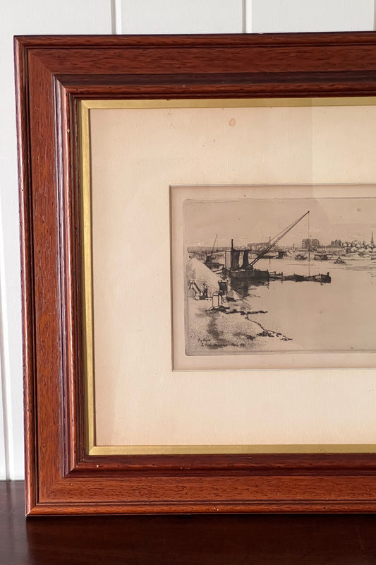 Antique Signed Print of Le Pont Mirabean; Paris 1908 | by Eugene Bejot (1867-1931)