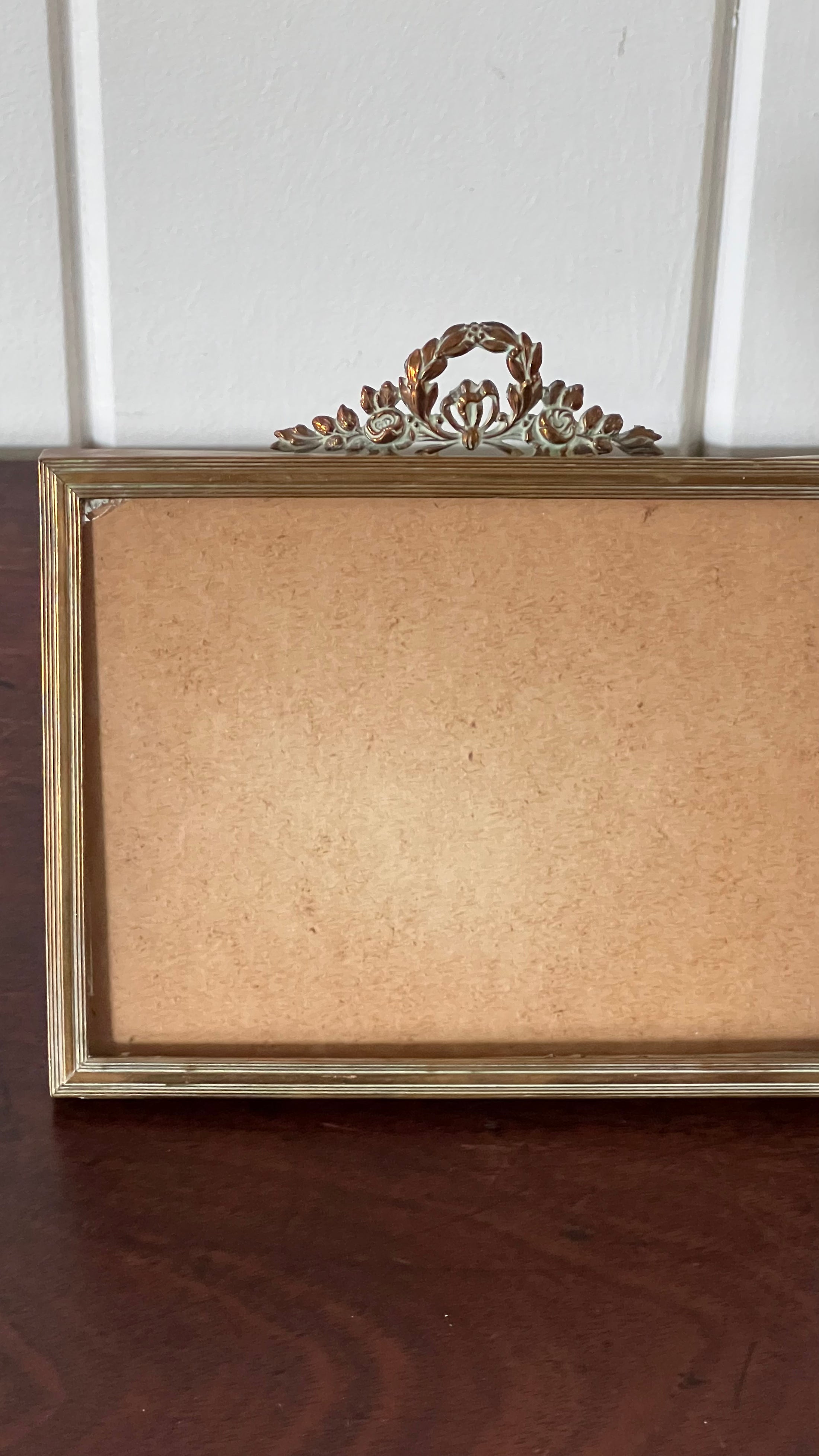 Antique French Brass Tabletop Frame with Bow | Horizontal Orientation