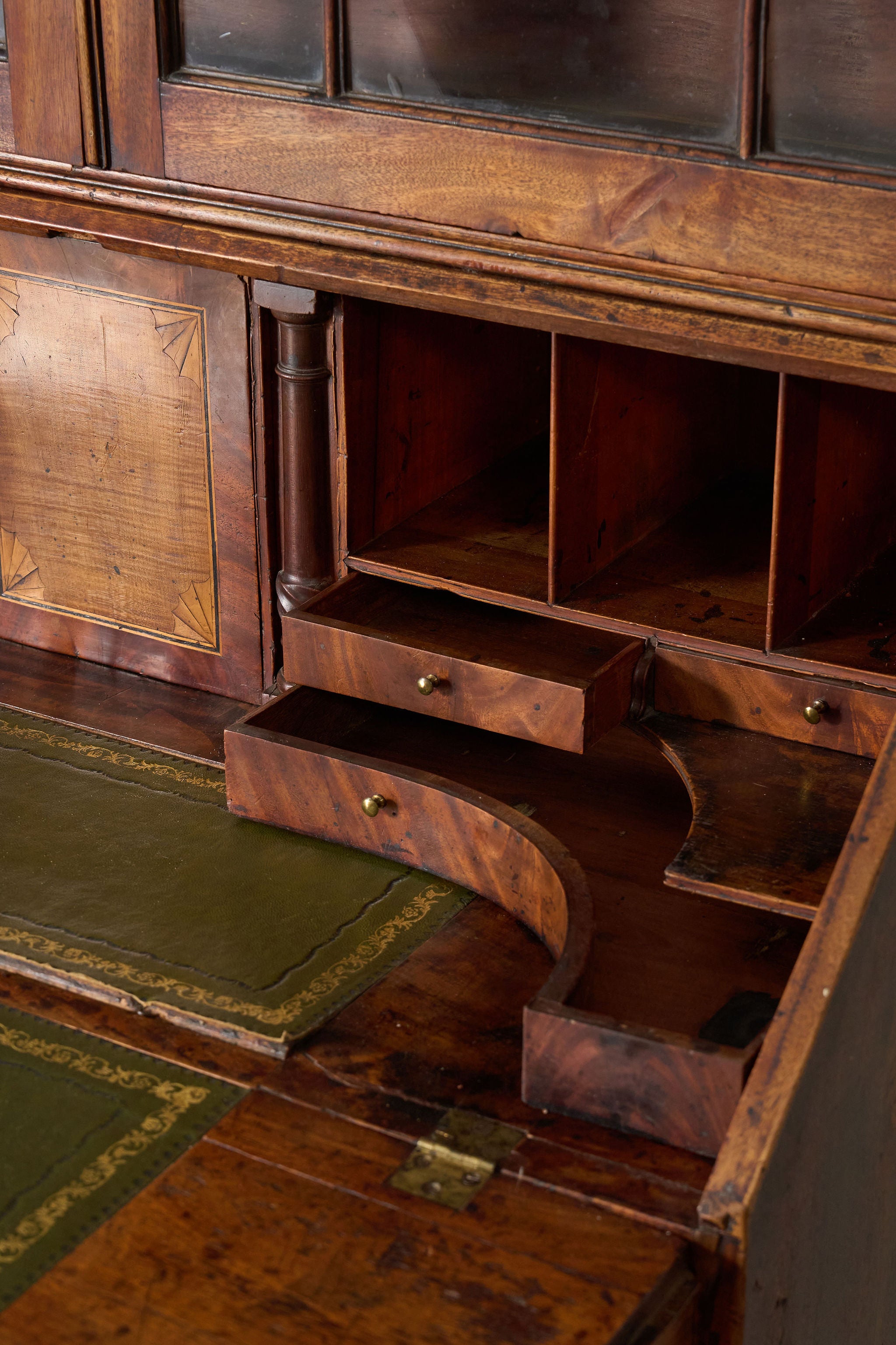 Early 19th Century Astral Glazed Burl Mahogany Bureau Bookcase