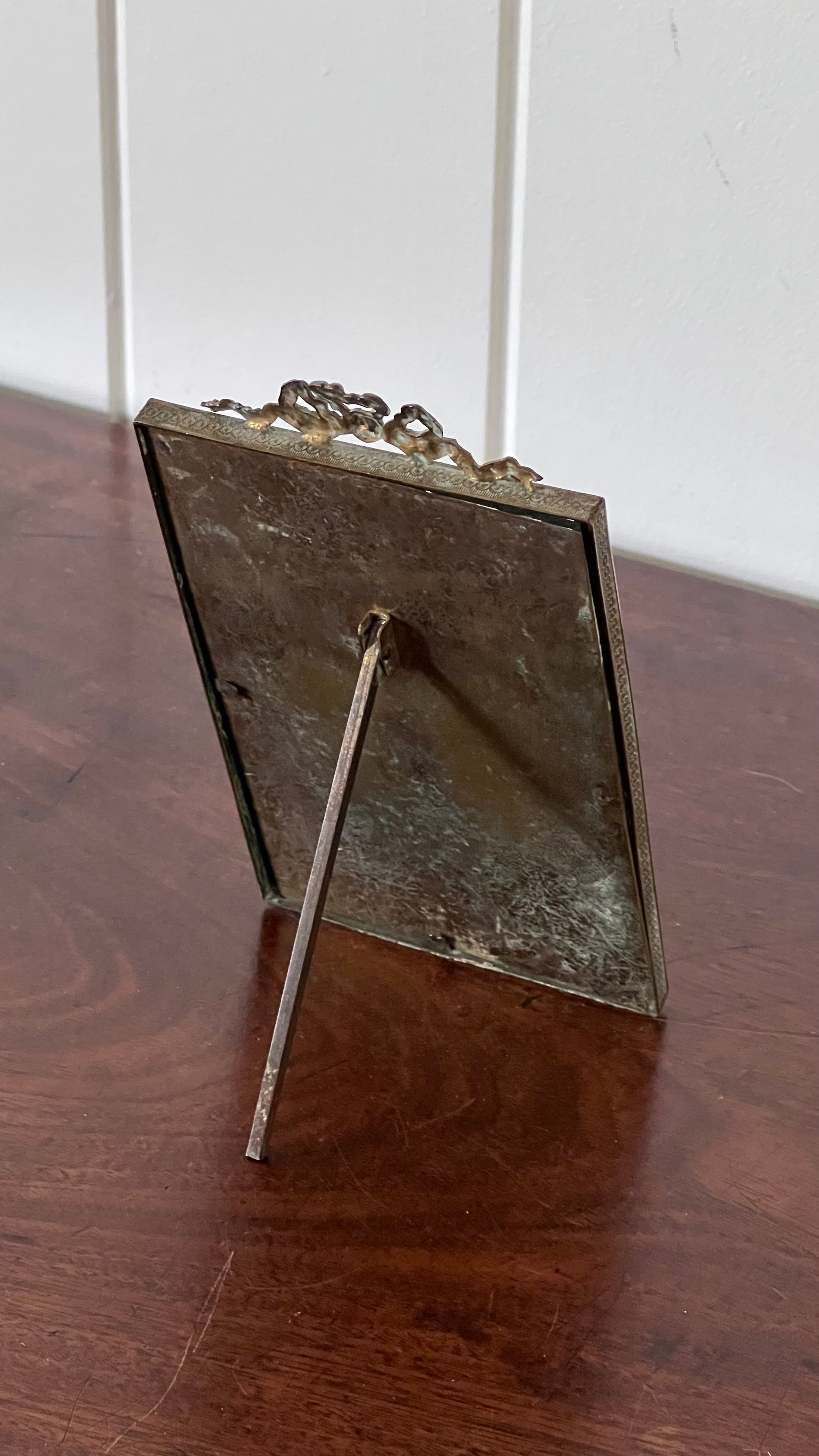 PAIR Antique French Brass Tabletop Frames with Top Bow Detailing