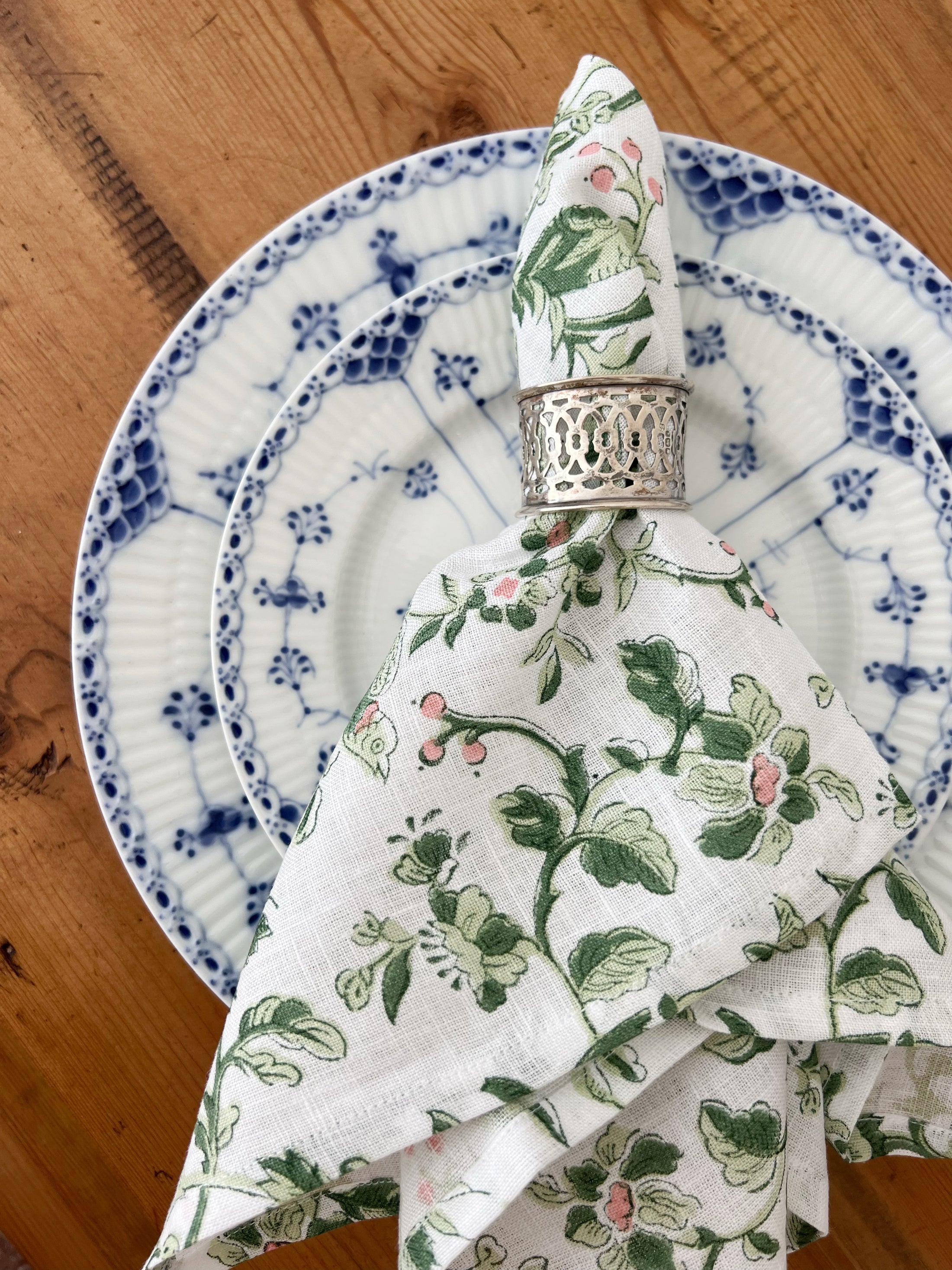 SET of 4 | Peony + Robin Block Print Napkins