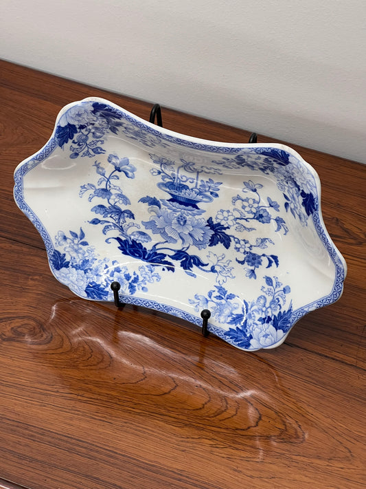 Antique Wedgwood Blue + White Floral Basket Tray