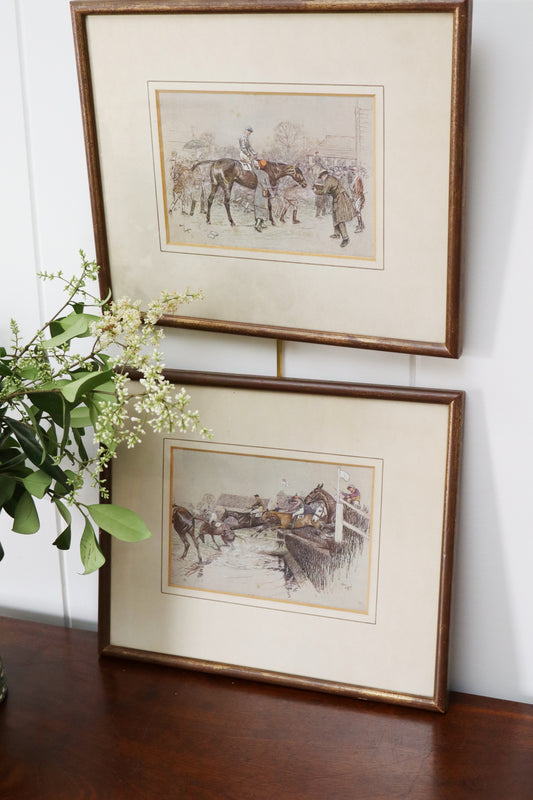 English Hand Colored Horse Racing Print in Vintage Frame
