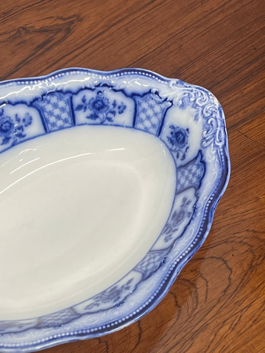 Antique Grindley Blue Flow Oval Serving Dish