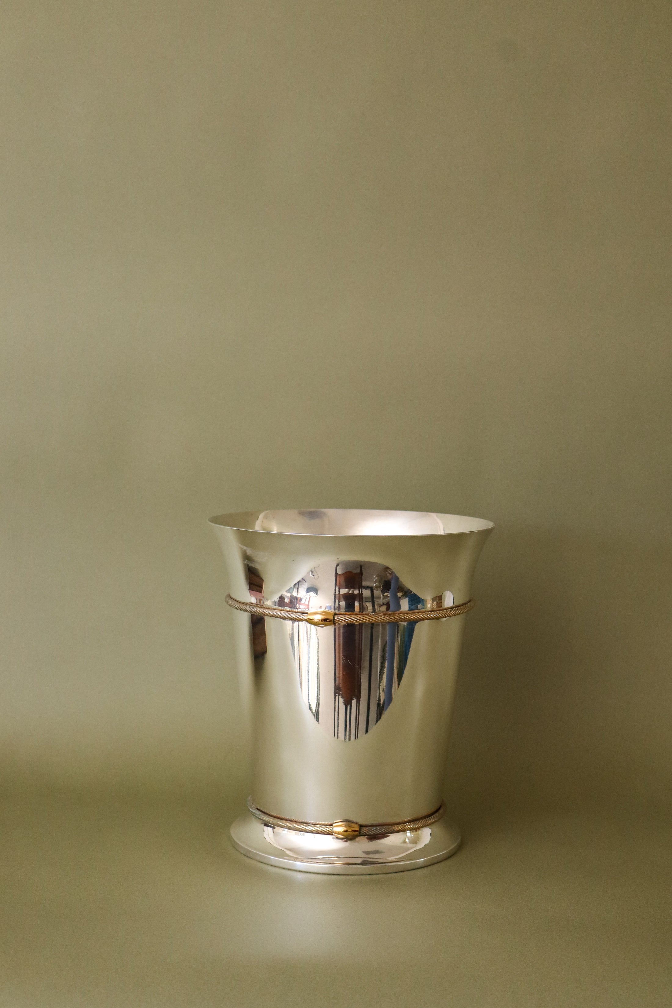 Vintage English Silver Plate Ice/Wine Bucket with Brass Rope Detail
