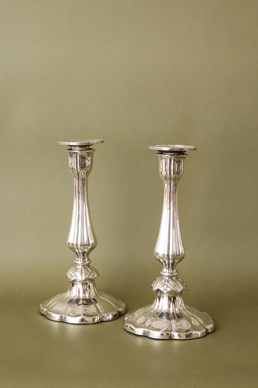 PAIR Antique English Silver Plate Candleholders (c. 1900)
