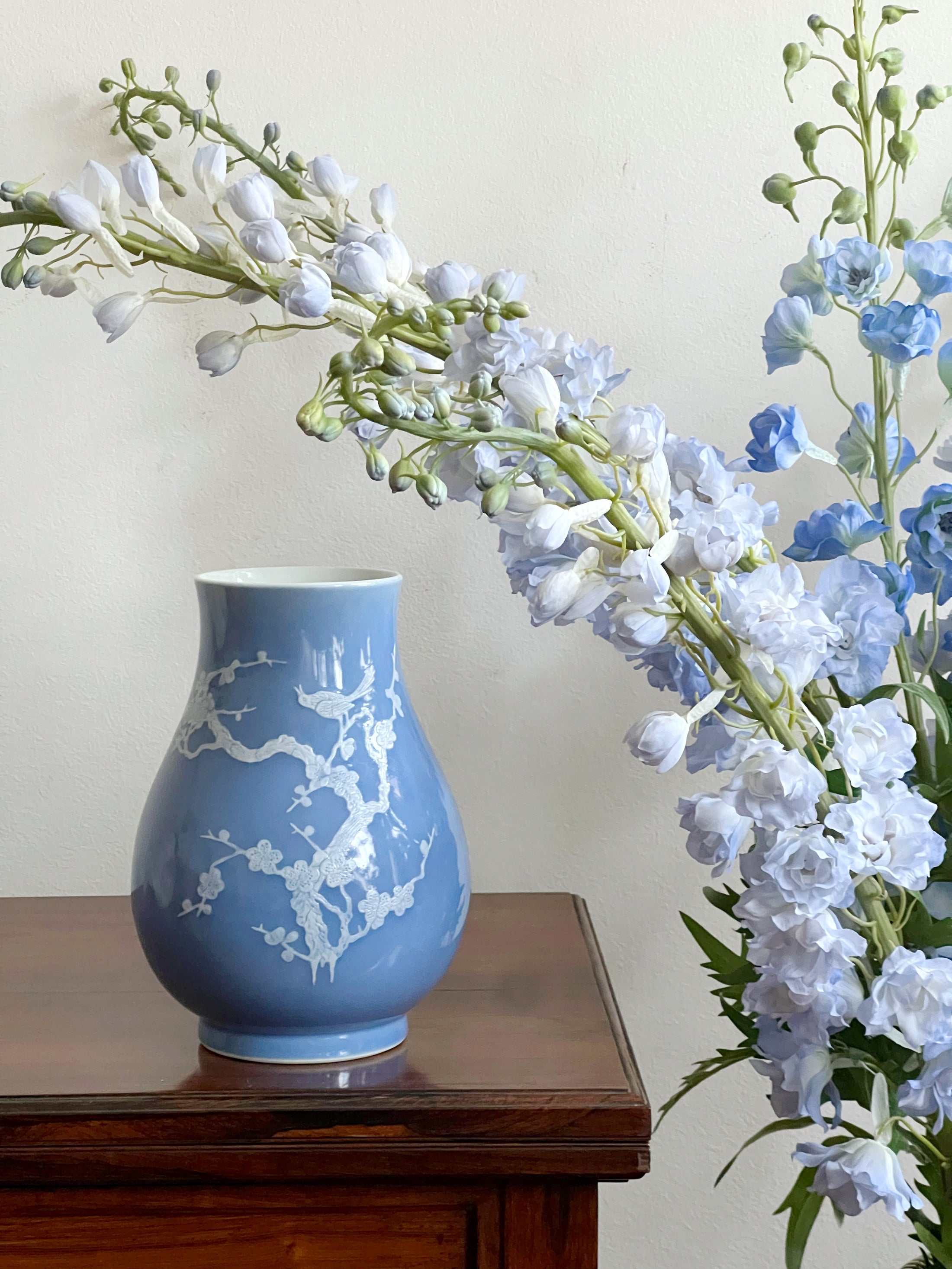 Periwinkle + White Floral Vase