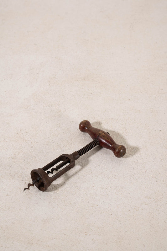 Antique German Hercules Spring Corkscrew with Turned Wooden Handle (c. 1900)
