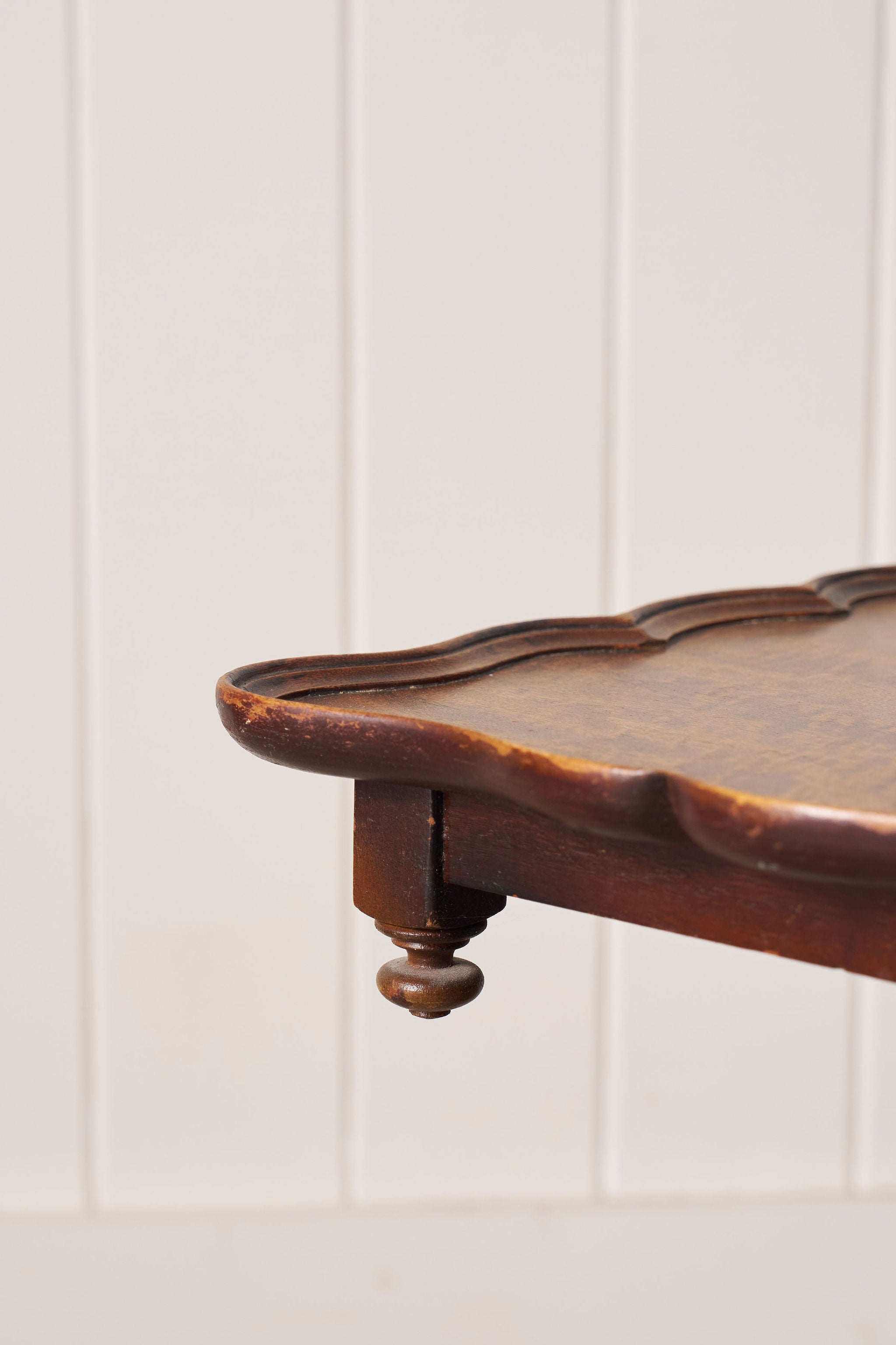 Antique English Coffee Table with Scalloped Top + Carved Claw Feet