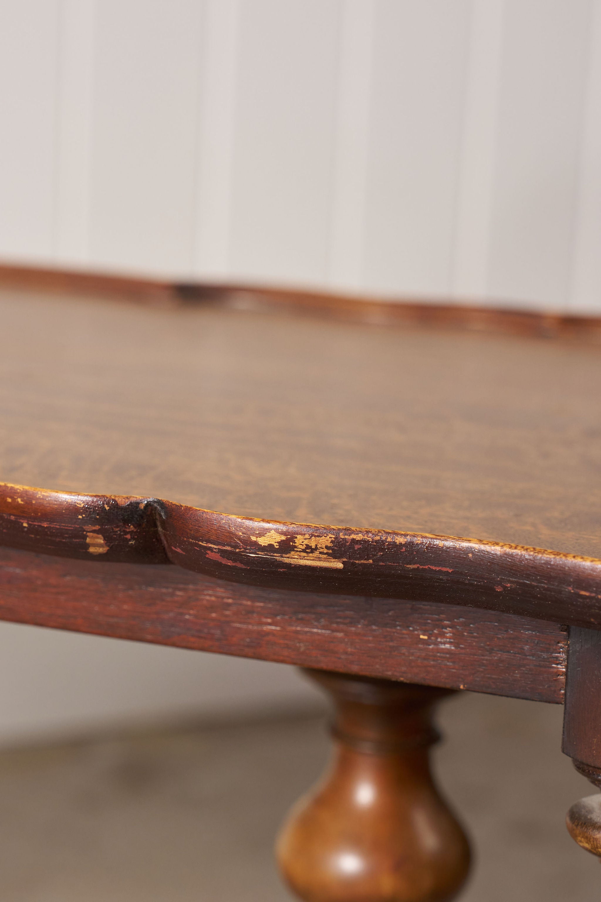 Antique English Coffee Table with Scalloped Top + Carved Claw Feet