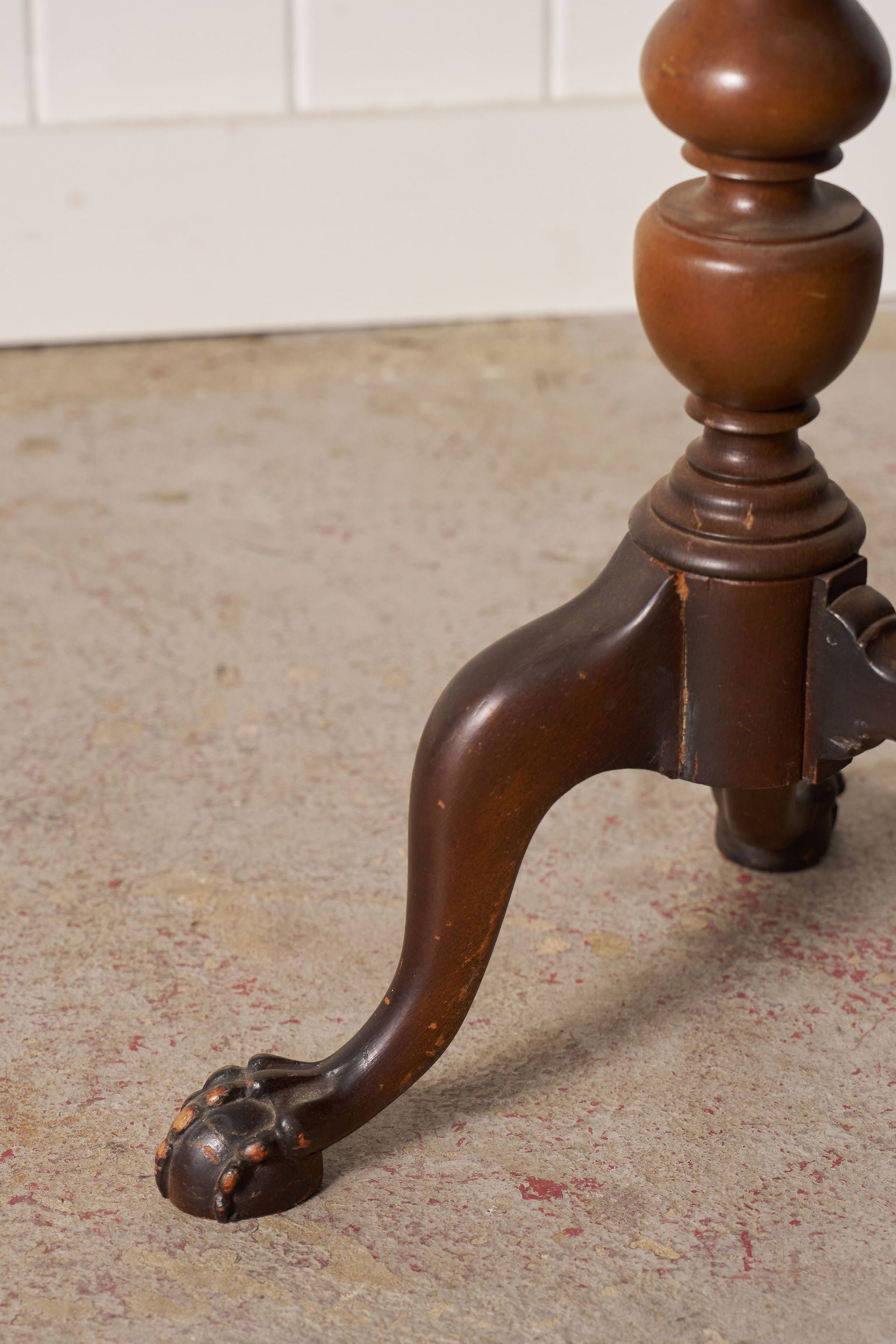 Antique English Coffee Table with Scalloped Top + Carved Claw Feet