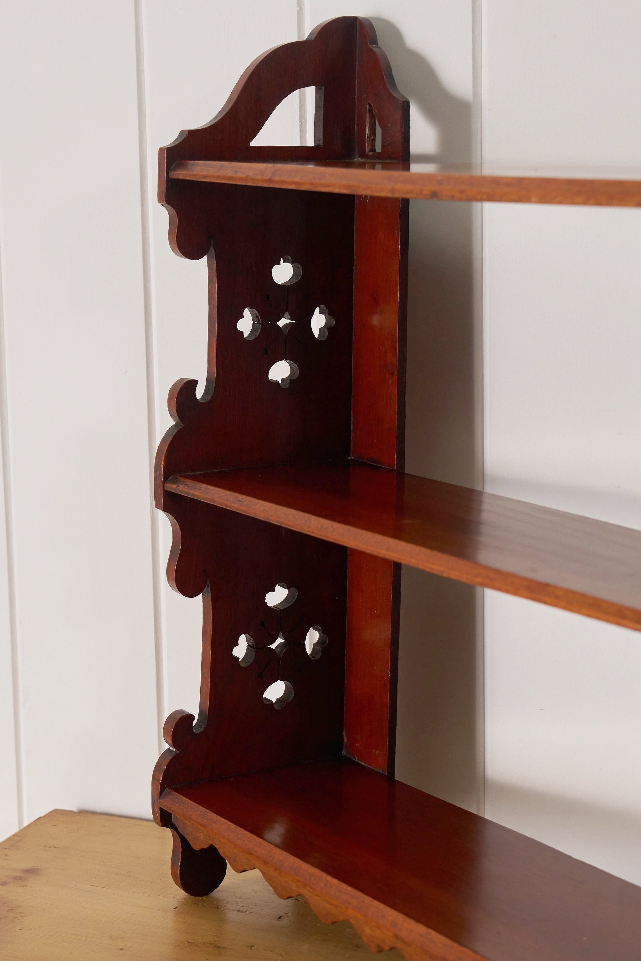 Petite Arts and Crafts 3-Tiered Walnut Wall Shelf (c. 1900)