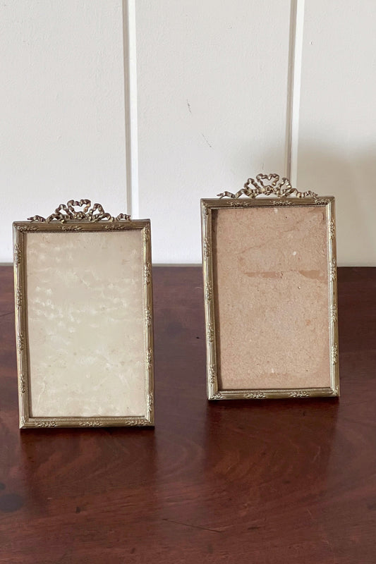 PAIR Antique French Brass Tabletop Frames with Top Bow Detailing