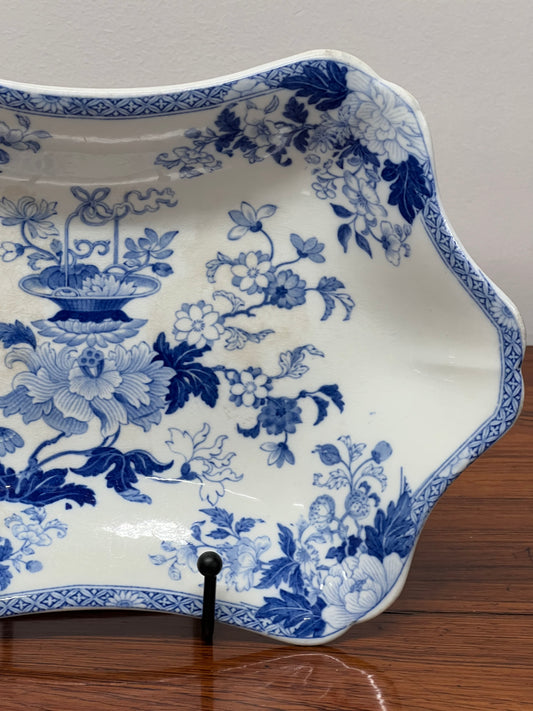 Antique Wedgwood Blue + White Floral Basket Tray