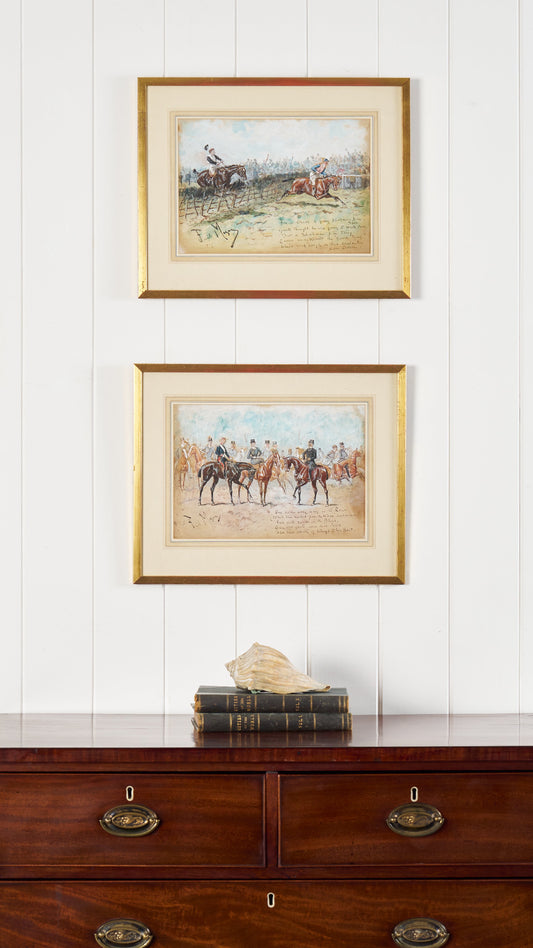 PAIR of Original Watercolor Horse Race Paintings by Accomplished British Artist Finch Mason (1850-1915) | Signed