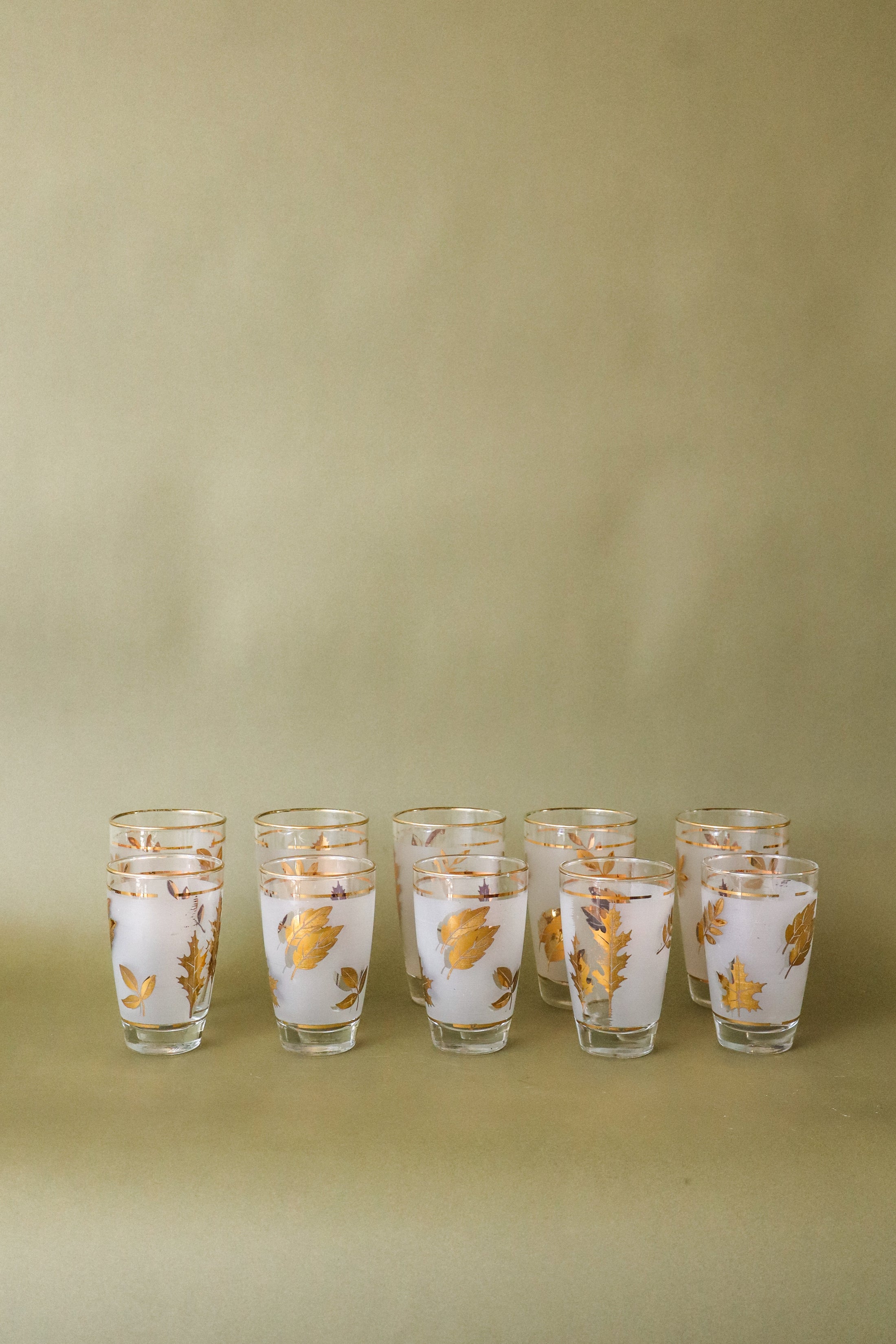 SET of 10 | Vintage Libbey Gold Leaf Frosted Glasses