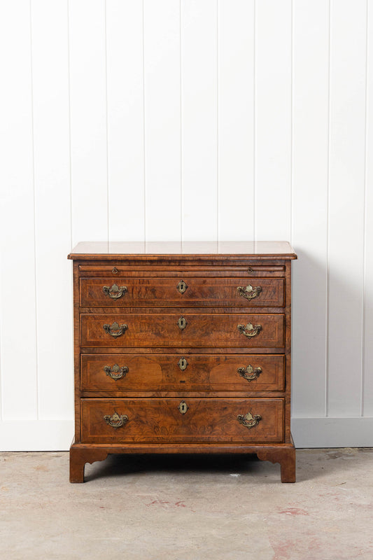 Georgian Burl Walnut Bachelor’s Chest with Brushing Slide