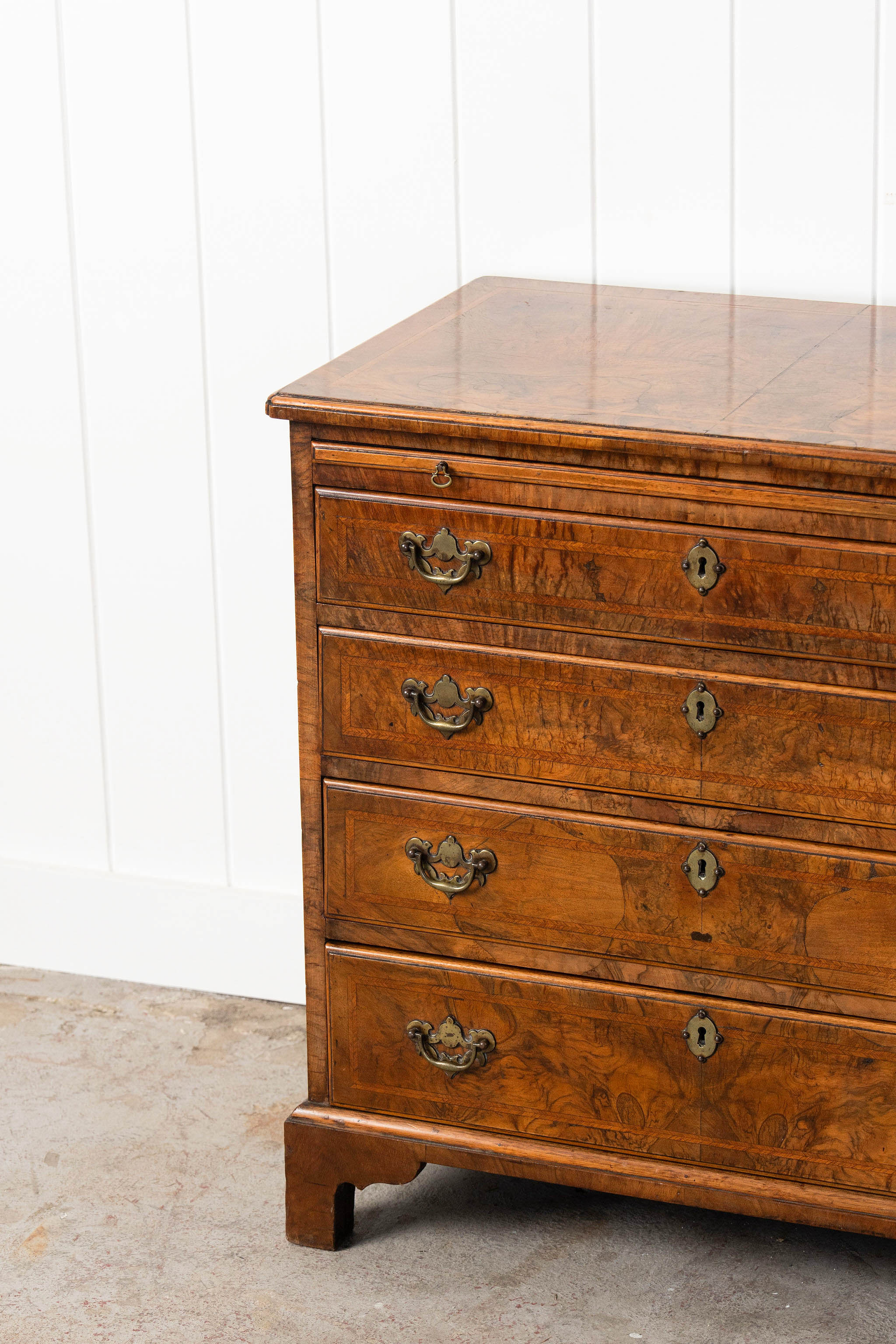 Georgian Burl Walnut Bachelor’s Chest with Brushing Slide