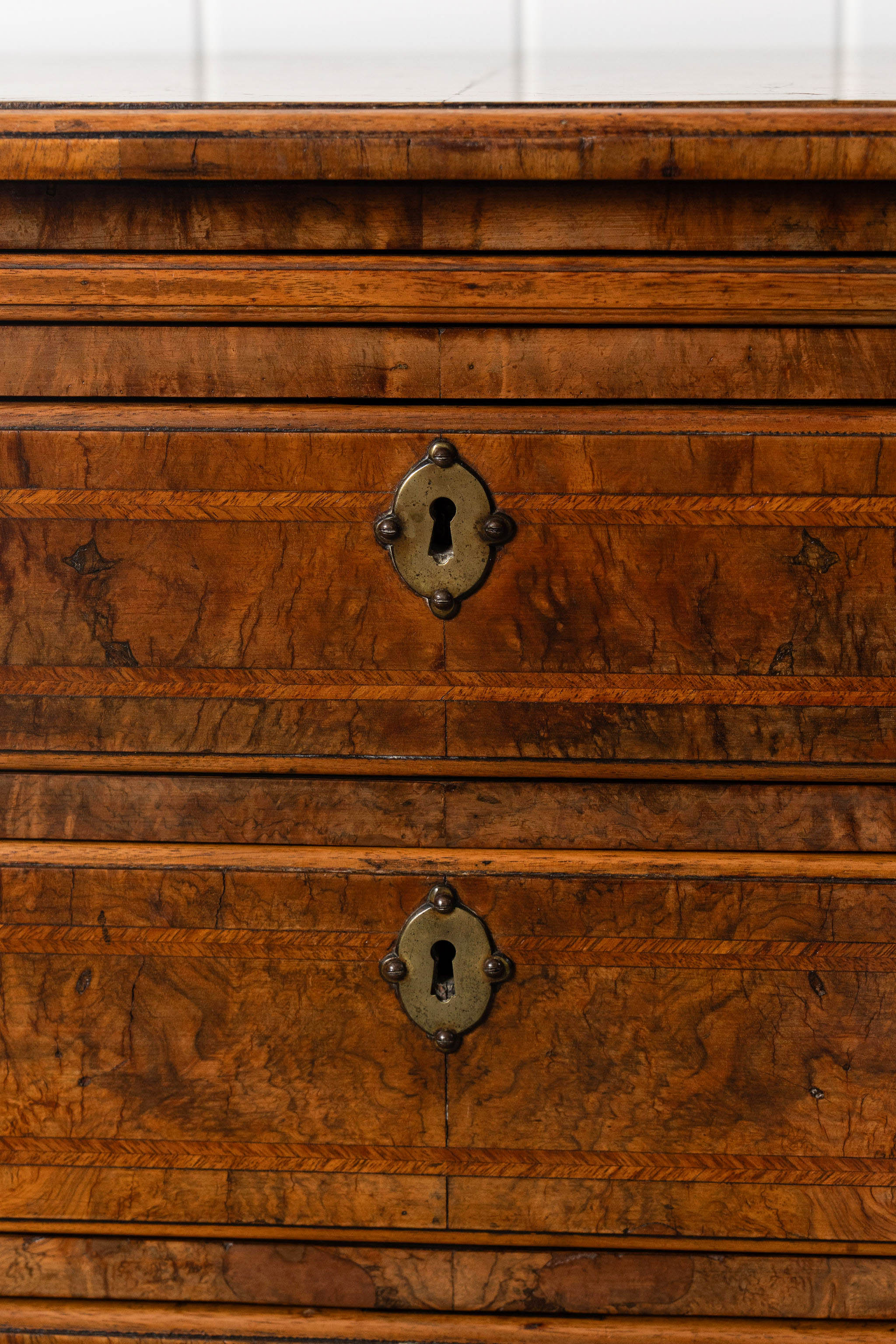 Georgian Burl Walnut Bachelor’s Chest with Brushing Slide