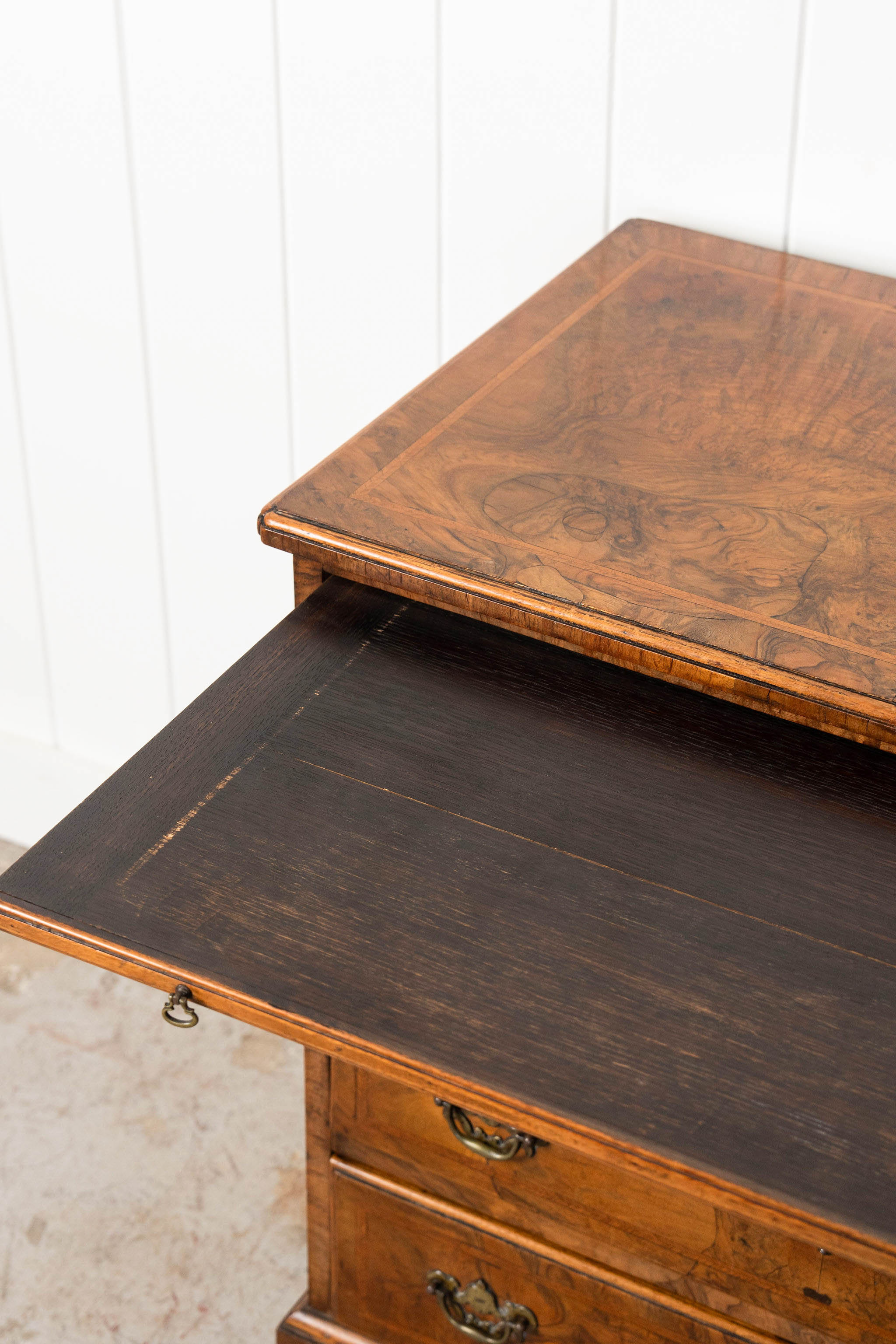 Georgian Burl Walnut Bachelor’s Chest with Brushing Slide