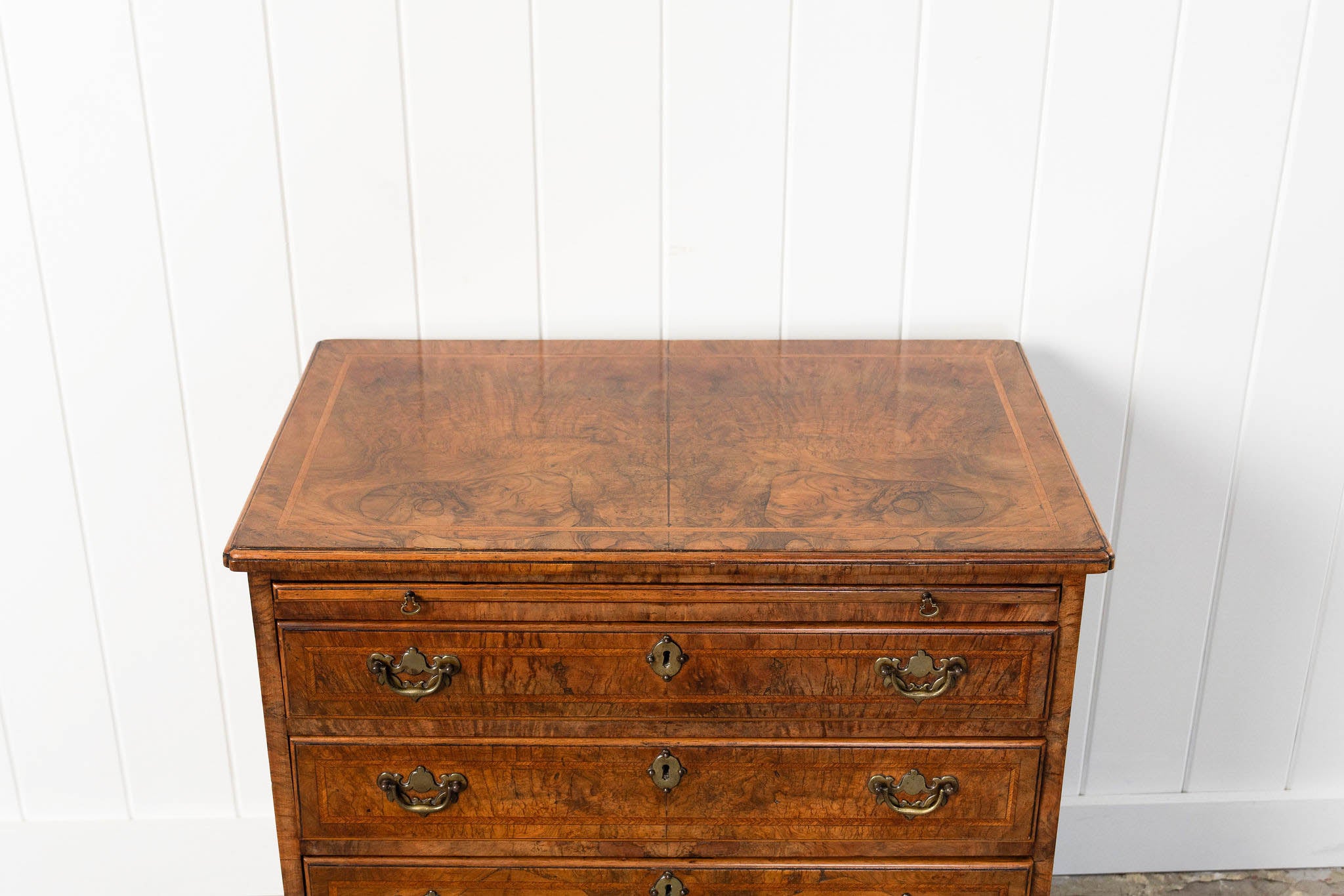 Georgian Burl Walnut Bachelor’s Chest with Brushing Slide