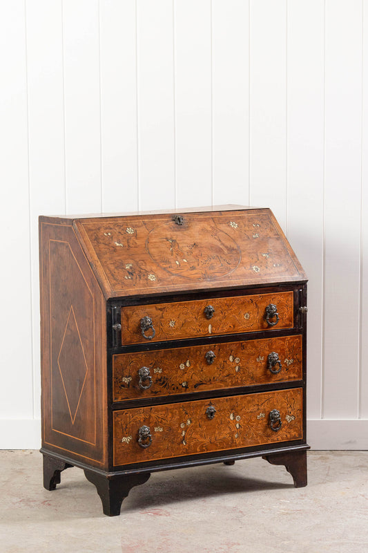 Late 18th Century Italian Bone Inlay Bureau with Original Bronze Lion Pulls