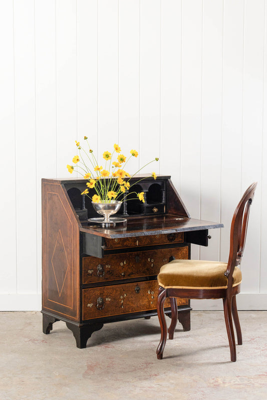 Late 18th Century Italian Bone Inlay Bureau with Original Bronze Lion Pulls