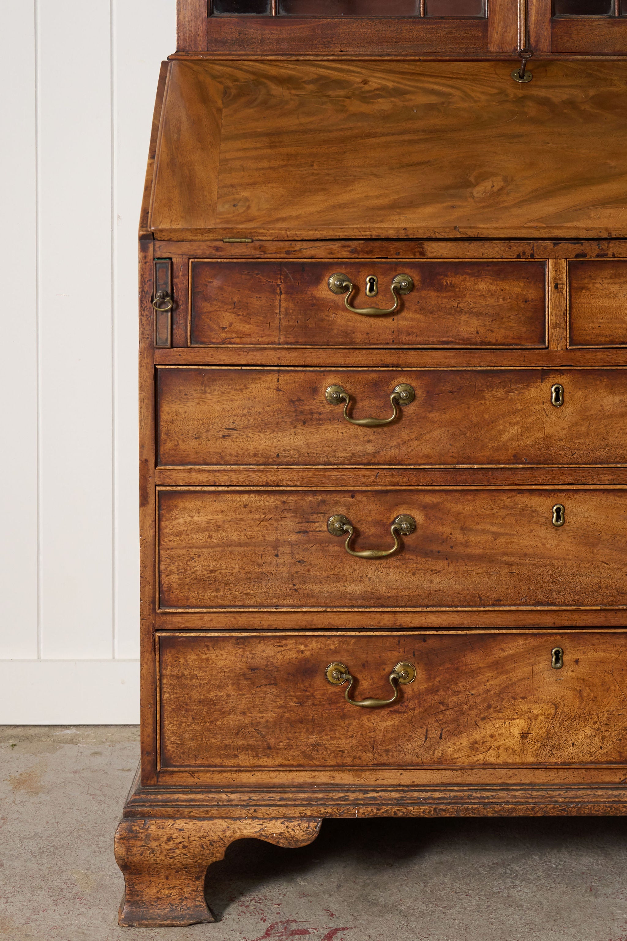 Early 19th Century Astral Glazed Burl Mahogany Bureau Bookcase