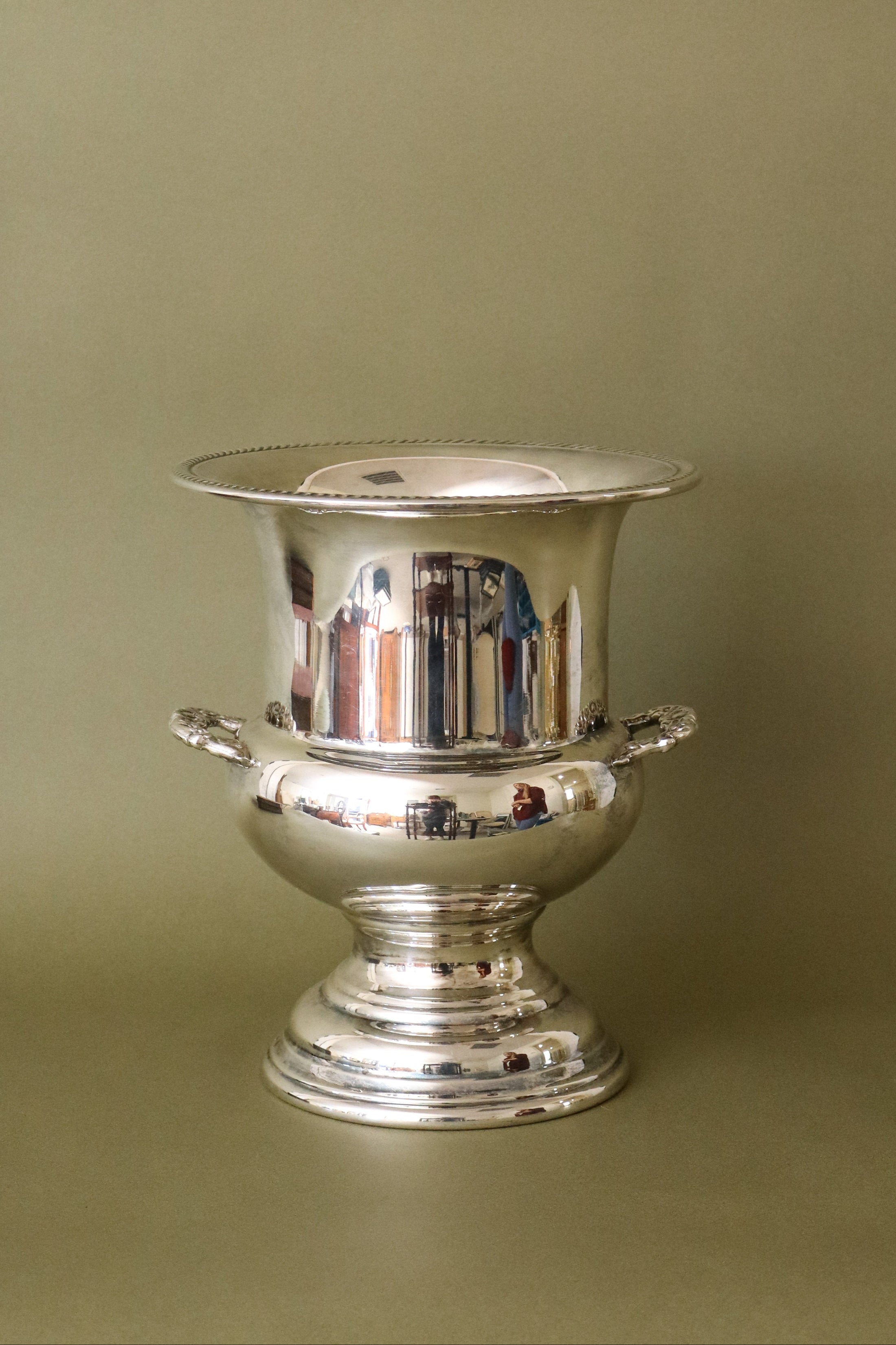 Silver Plate Trophy Champagne Bucket with Rope Lip Detail