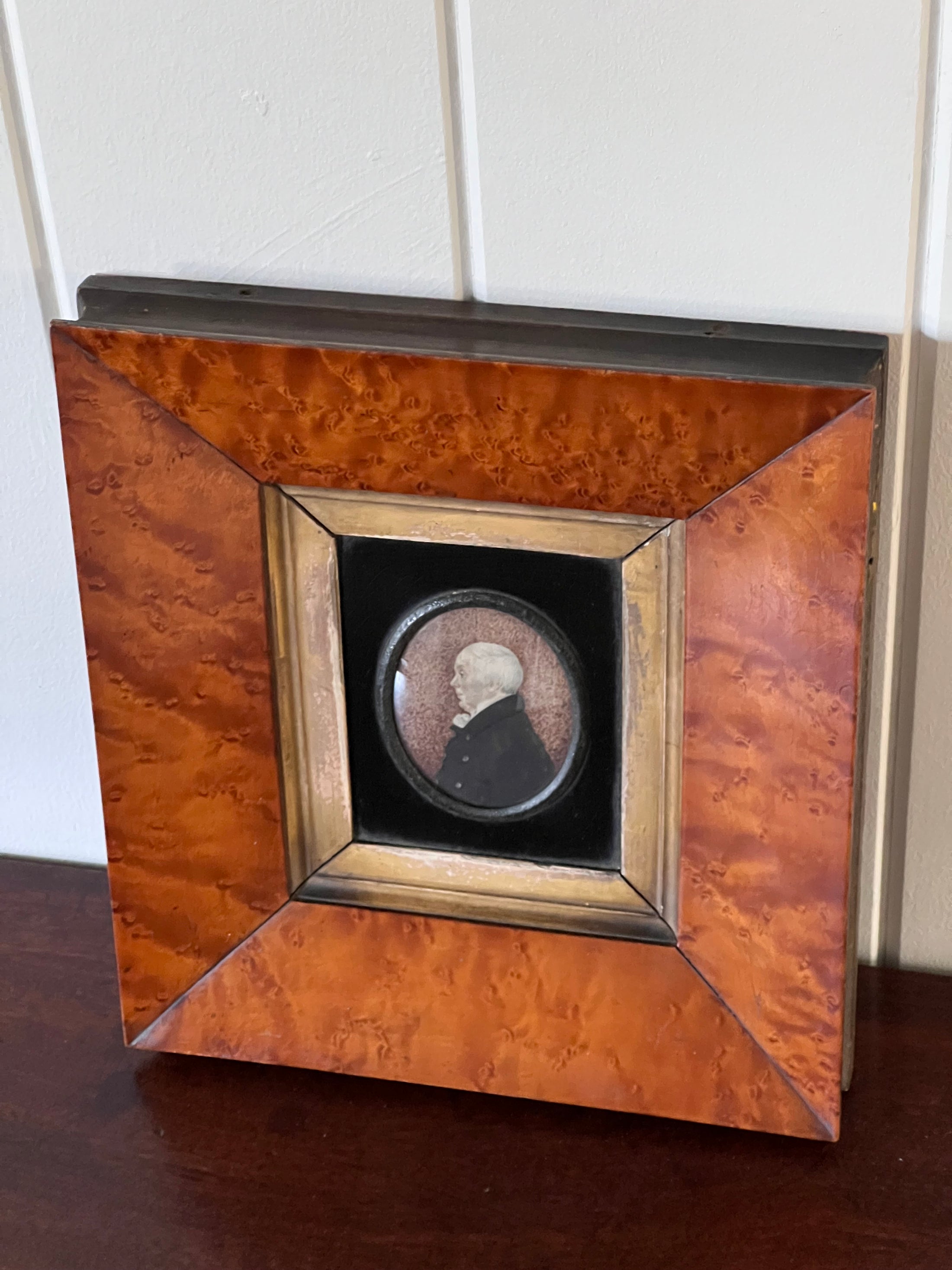 Antique Portrait of Man in Burl Wood Frame