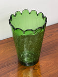 Load image into Gallery viewer, Vintage Green Scalloped Crackle Glass Vase
