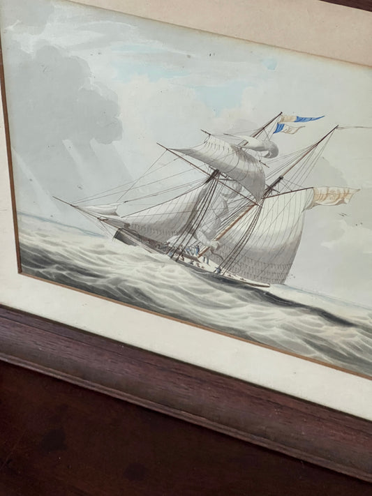 19th Century Hand Colored Engraving, French Ship