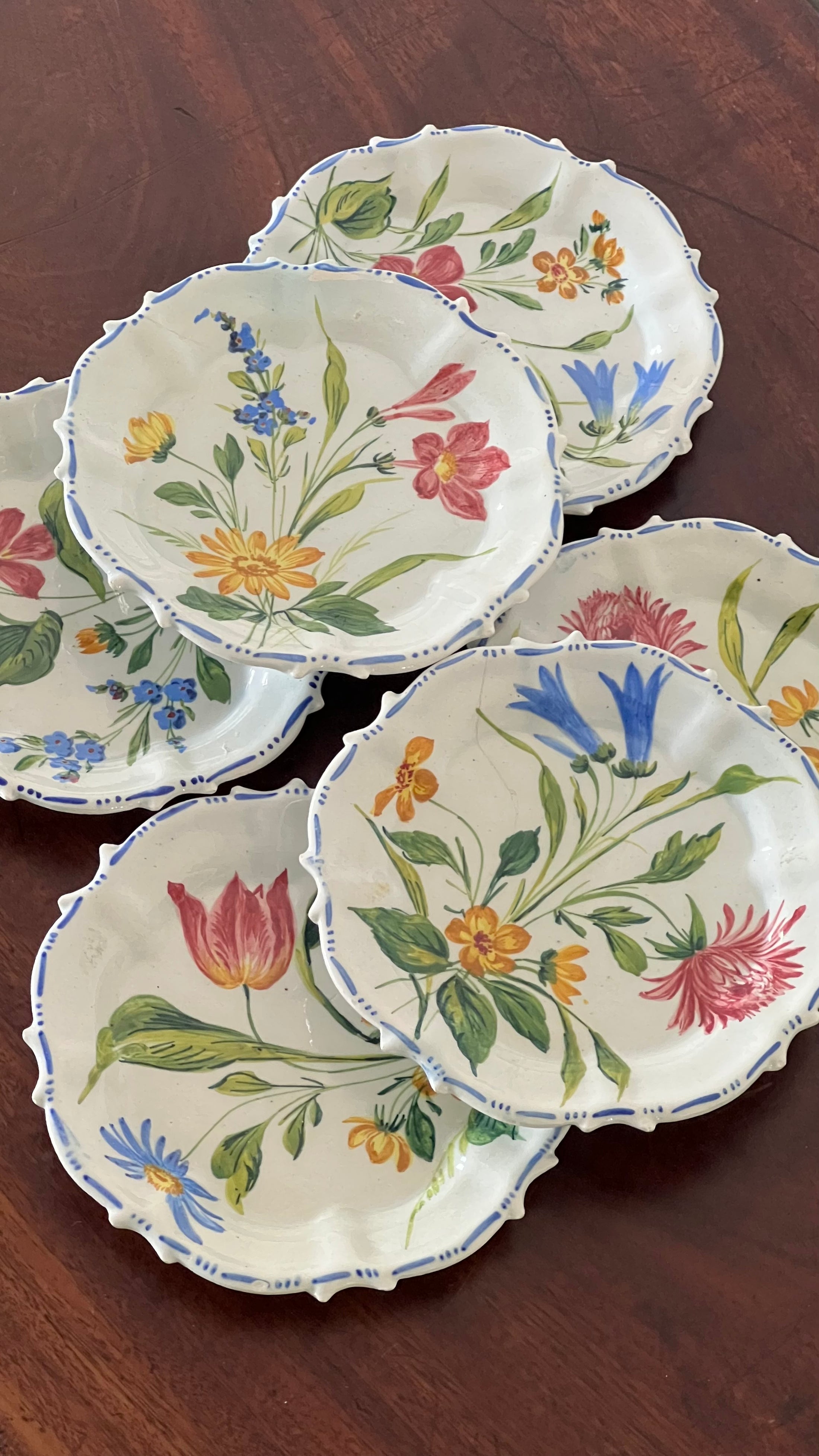 SET of 6 Hand Painted Floral Italian Plates