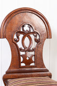 Load image into Gallery viewer, PAIR Victorian Oak Hall Chairs with Striped Upholstery
