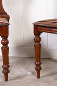 Load image into Gallery viewer, PAIR Victorian Oak Hall Chairs with Striped Upholstery
