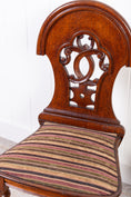 Load image into Gallery viewer, PAIR Victorian Oak Hall Chairs with Striped Upholstery
