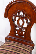 Load image into Gallery viewer, PAIR Victorian Oak Hall Chairs with Striped Upholstery
