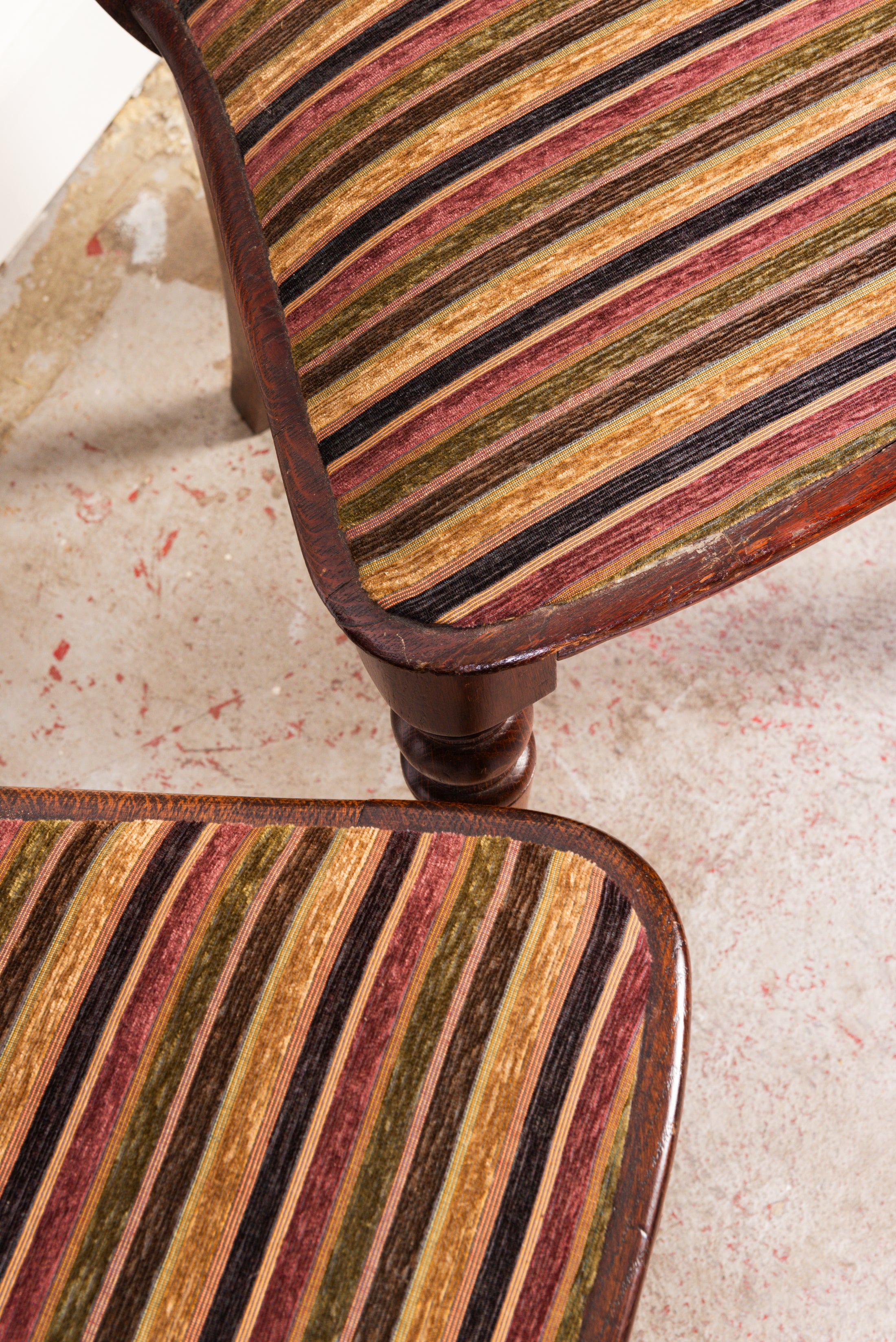 PAIR Victorian Oak Hall Chairs with Striped Upholstery