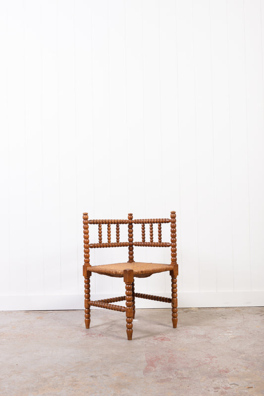 Antique Bobbin Rush Seat Corner Chair