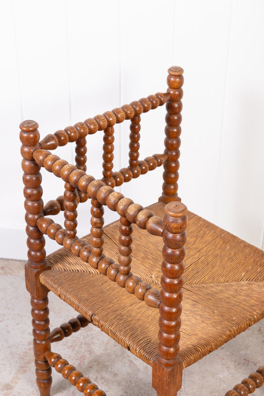 Antique Bobbin Rush Seat Corner Chair