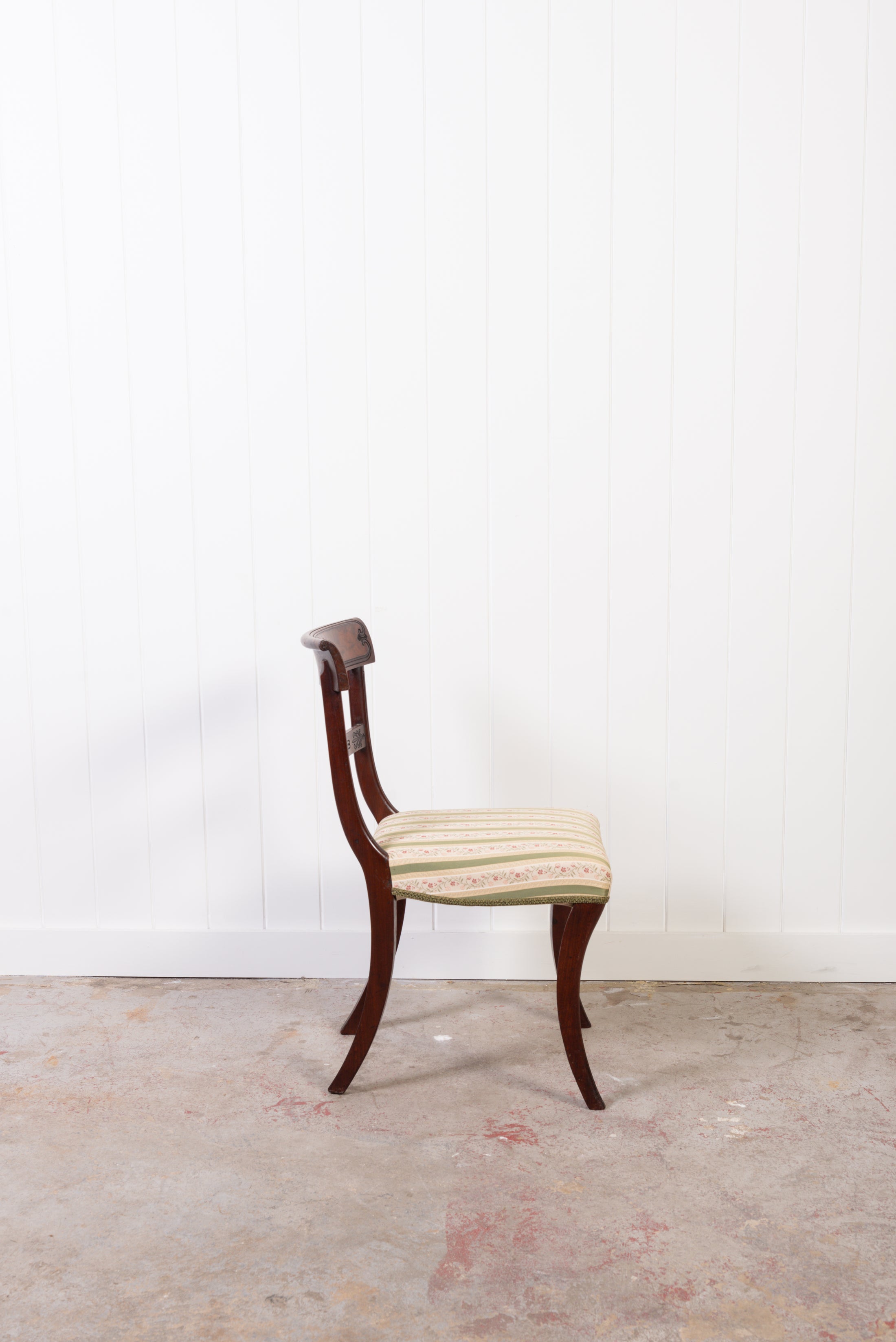 English Mahogany Chair with Green Stripe Fabric