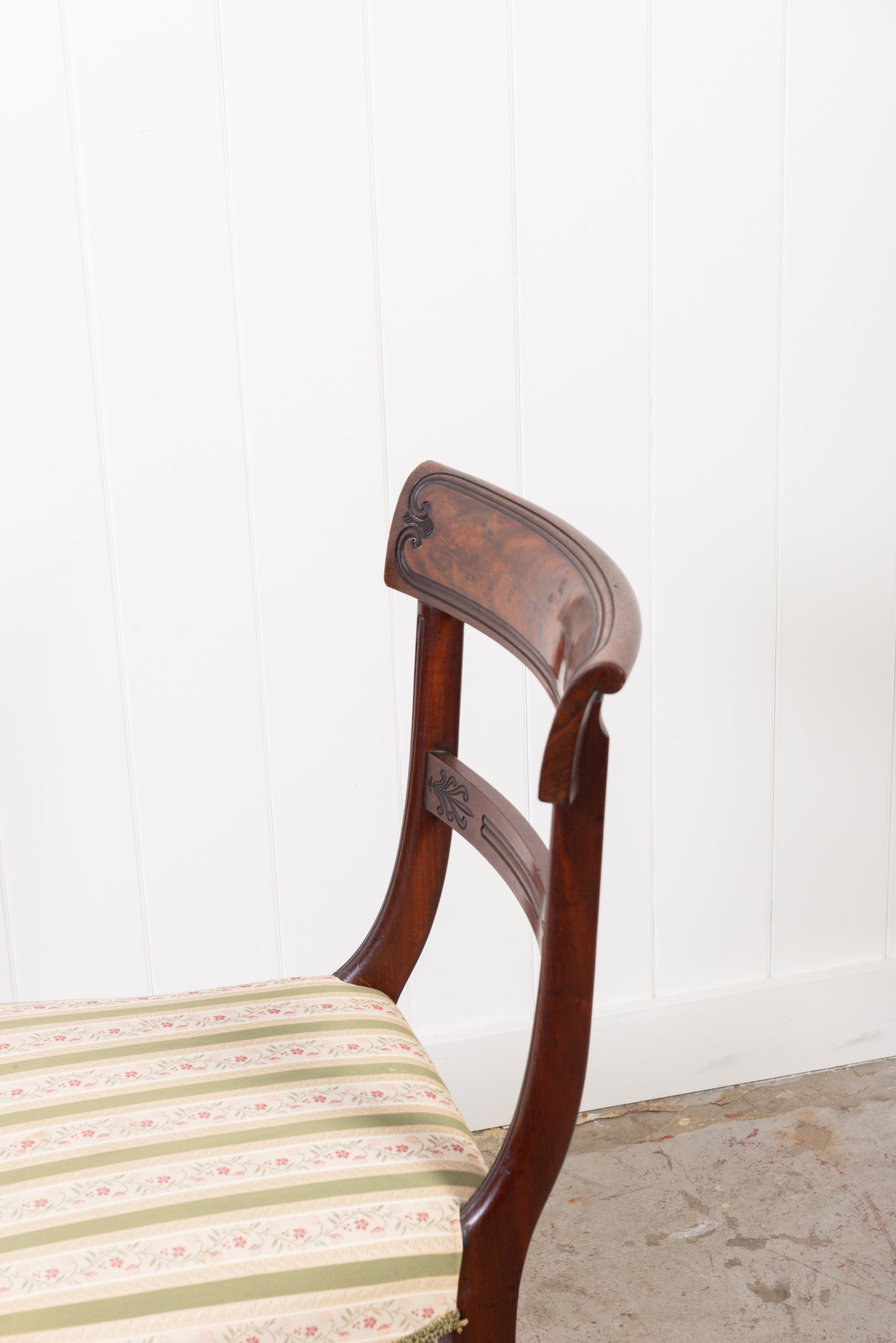 English Mahogany Chair with Green Stripe Fabric