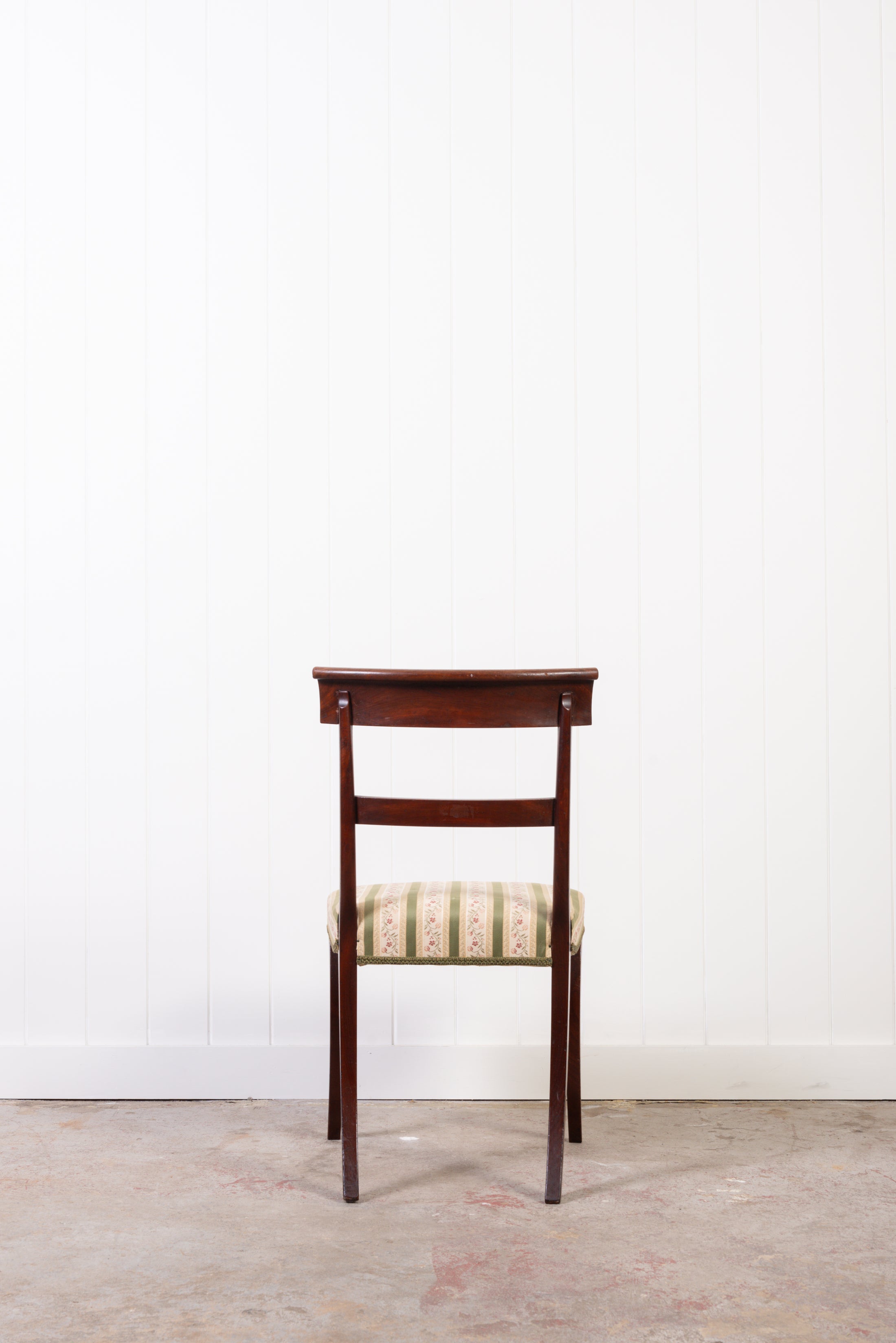 English Mahogany Chair with Green Stripe Fabric