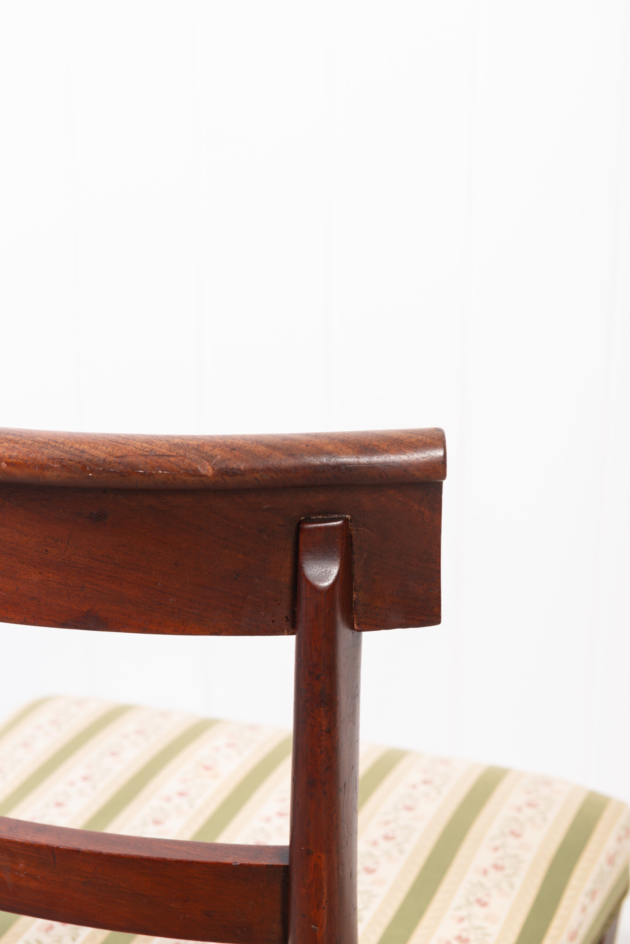 English Mahogany Chair with Green Stripe Fabric