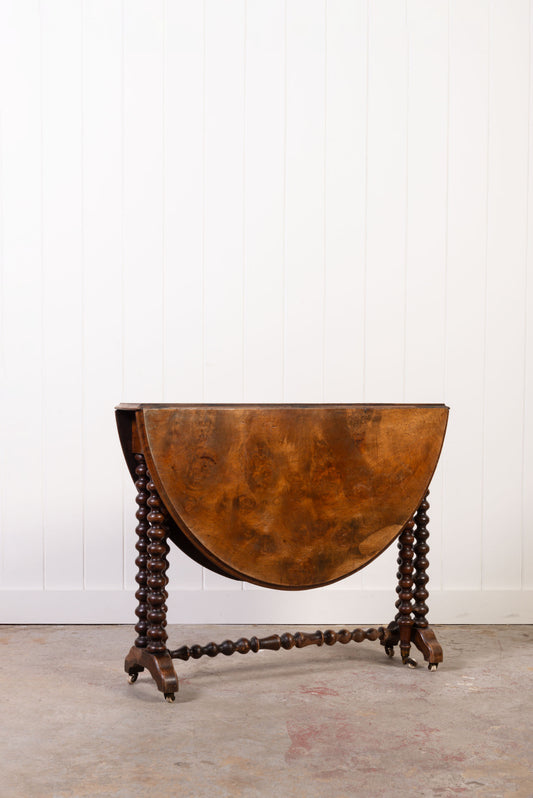Antique English Sutherland Walnut Table with Bobbin Legs
