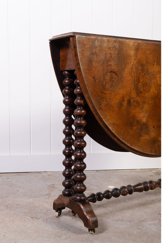 Antique English Sutherland Walnut Table with Bobbin Legs