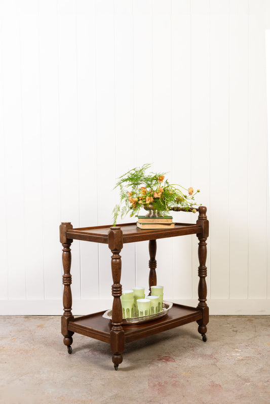 Two Tiered English Oak Tea Trolley
