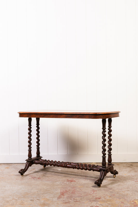 Victorian Burl Barley Twist Library Table