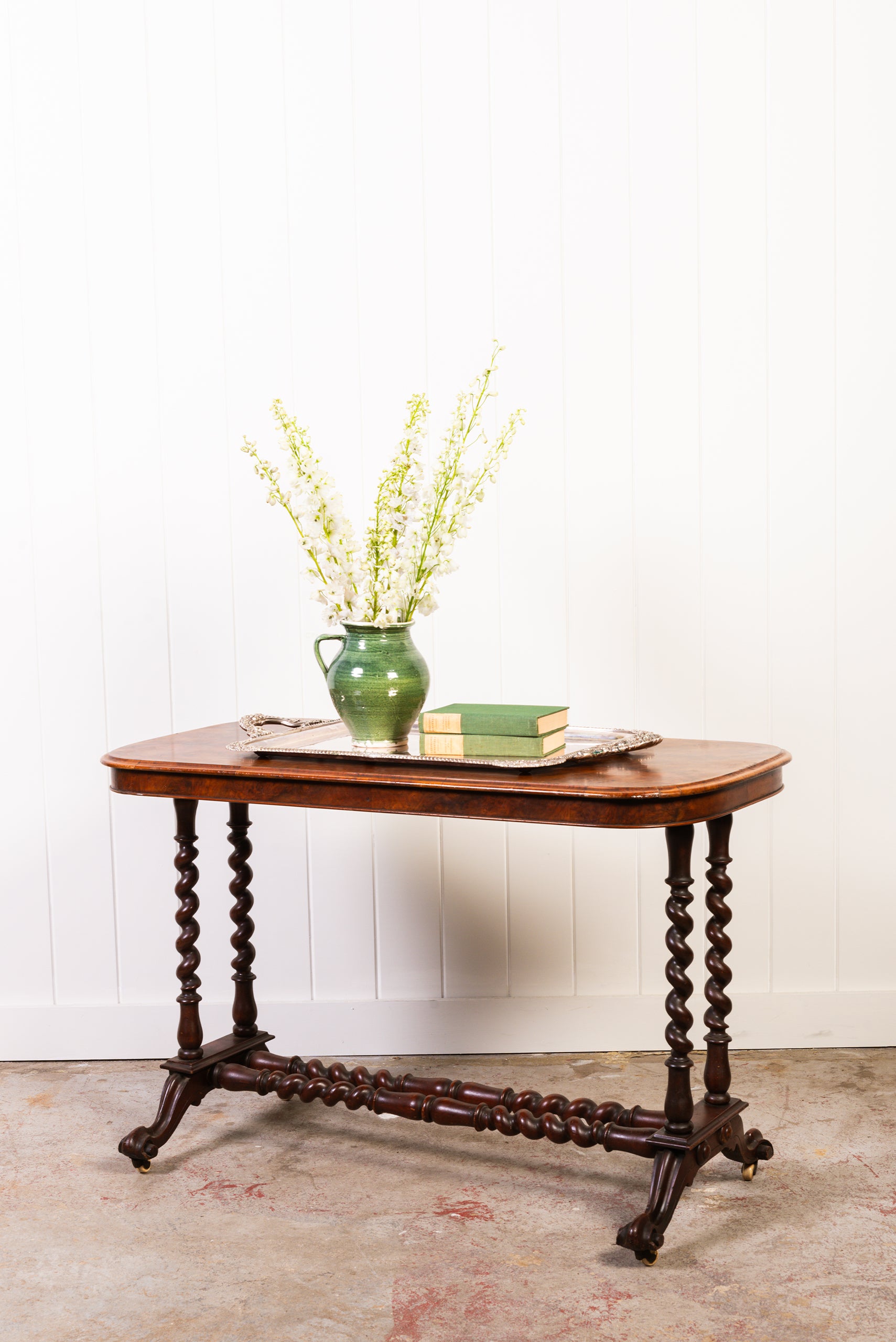 Victorian Burl Barley Twist Library Table